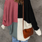 Woven Right Color Block Cable-Knit Batwing Sleeve Cardigan