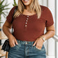 Plus Size Half Button Short Sleeve T-Shirt