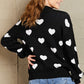 Woven Right Heart Pattern Lantern Sleeve Round Neck Tunic Sweater