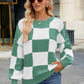 Checkered Round Neck Long Sleeve Sweater