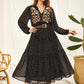 Plus Size Embroidered Tassel Balloon Sleeve Dress