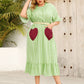 Plus Size Frill Heart Striped Half Sleeve Dress