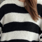 Contrast Striped Round Neck Long Sleeve Sweater