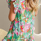 Printed Tie Neck Cap Sleeve Mini Dress