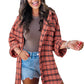 Red Plaid Long Sleeve Distressed Hem Shirt