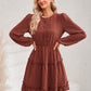 Swiss Dot Lace Trim Balloon Sleeve Dress