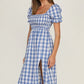 Full Size Slit Plaid Short Sleeve Midi Dress