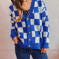 Checkered Open Front Button Up Cardigan