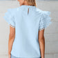 Ruffled Eyelet Round Neck Cap Sleeve Blouse