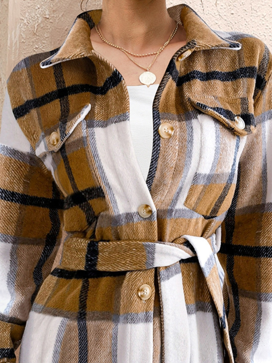 Tied Plaid Button Up Shacket