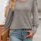 Decorative Button Round Neck Long Sleeve T-Shirt