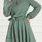 Round Neck Long Sleeve Tie Waist Dress