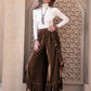 Ruffle Trim Wide Leg Slit Pants