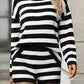 Striped Round Neck Top and Shorts Sweater Set