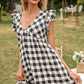 Plaid Butterfly Sleeve Deep V Dress