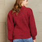 Woven Right Heathered Long Lantern Sleeve Rib-Knit Sweater