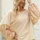 Sequin Crisscross Boat Neck Long Sleeve Blouse