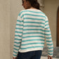 Striped Round Neck Button-Down Dropped Shoulder Cardigan