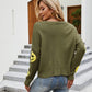 Smiley Face Ribbed Trim V-Neck Cardigan