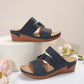 Flower PU Leather Wedge Sandals