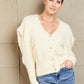 Woven Right Puff Sleeve V-Neck Fuzzy Cardigan