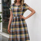 Plaid Round Neck Cap Sleeve Dress