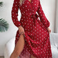 Tied Polka Dot Long Sleeve Midi Dress