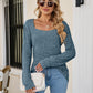 Square Neck Ribbed Long Sleeve T-Shirt