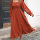 Smocked Ruffle Hem Flounce Sleeve Dress