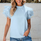 Ruffled Eyelet Round Neck Cap Sleeve Blouse