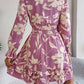 Tied Ruffled Printed Long Sleeve Dress