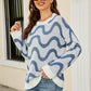 Wave Stripe Ribbed Trim Tunic Sweater