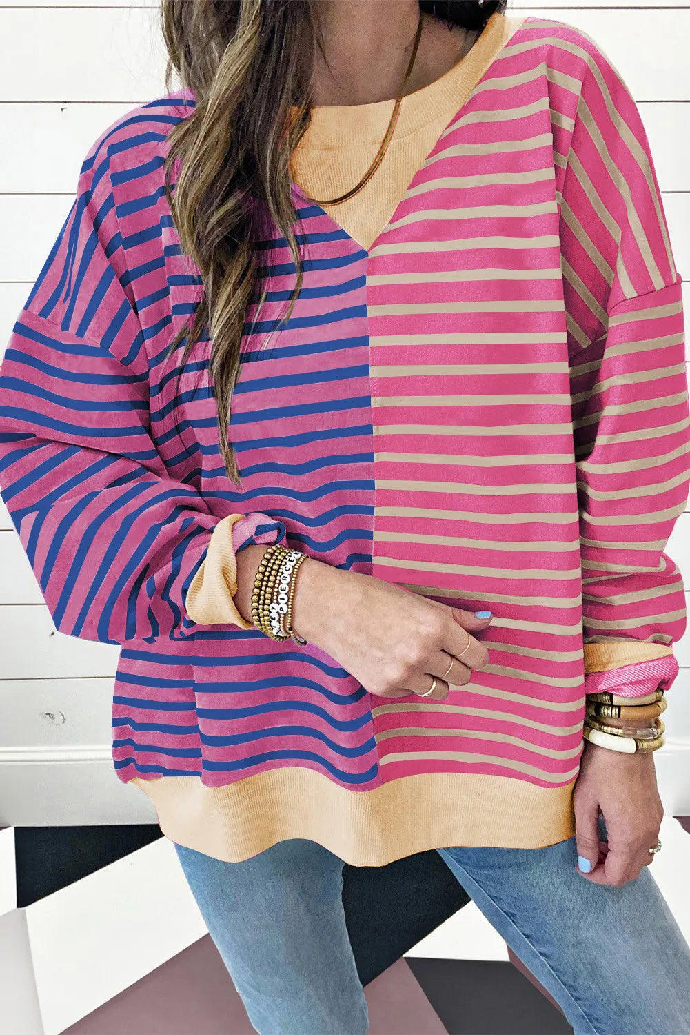 Contrast Striped Long Sleeve Sweatshirt