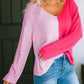 Contrast Color V-Neck Long Sleeve Pullover Sweater