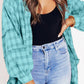 Exposed Seam Plaid Collared Neck Long Sleeve Shirt