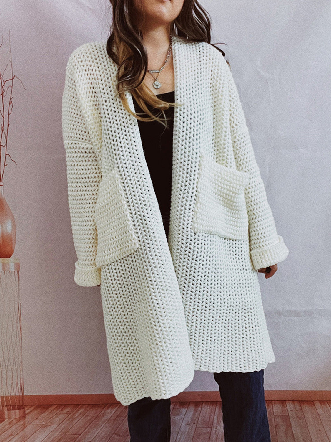 Open Front Cardigan with Pockets