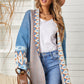 Geometric Open Front Long Sleeve Cardigan