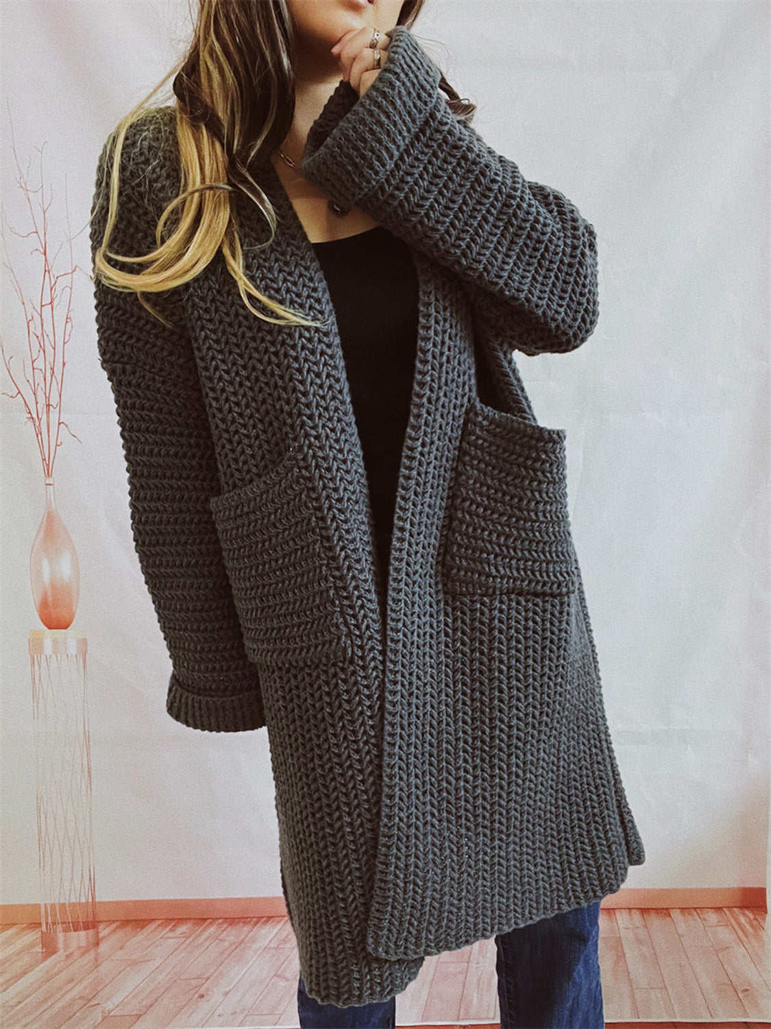 Open Front Cardigan with Pockets