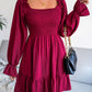 Smocked Flounce Sleeve Square Neck Dress