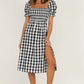 Full Size Slit Plaid Short Sleeve Midi Dress