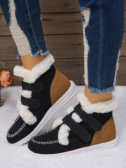 Faux Fur Round Toe Flat Boots