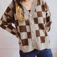 Checkered Open Front Button Up Cardigan