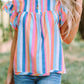 Multicolored Stripe Flutter Sleeve Blouse