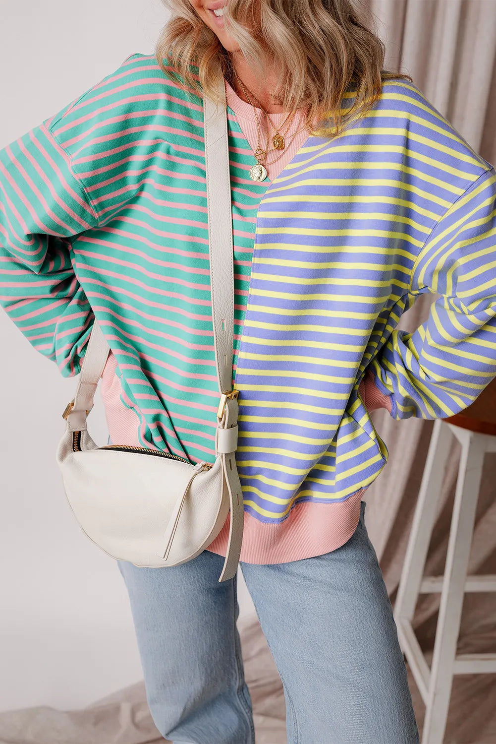 Contrast Striped Long Sleeve Sweatshirt