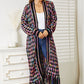 Full Size Multicolored Open Front Fringe Hem Cardigan