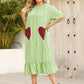 Plus Size Frill Heart Striped Half Sleeve Dress