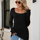 Square Neck Ribbed Long Sleeve T-Shirt