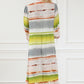 Striped Half Button Smocked Long Sleeve Ruffle Hem Dress