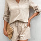 Notched Long Sleeve Top and Shorts Set