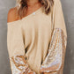 Sequin Crisscross Boat Neck Long Sleeve Blouse